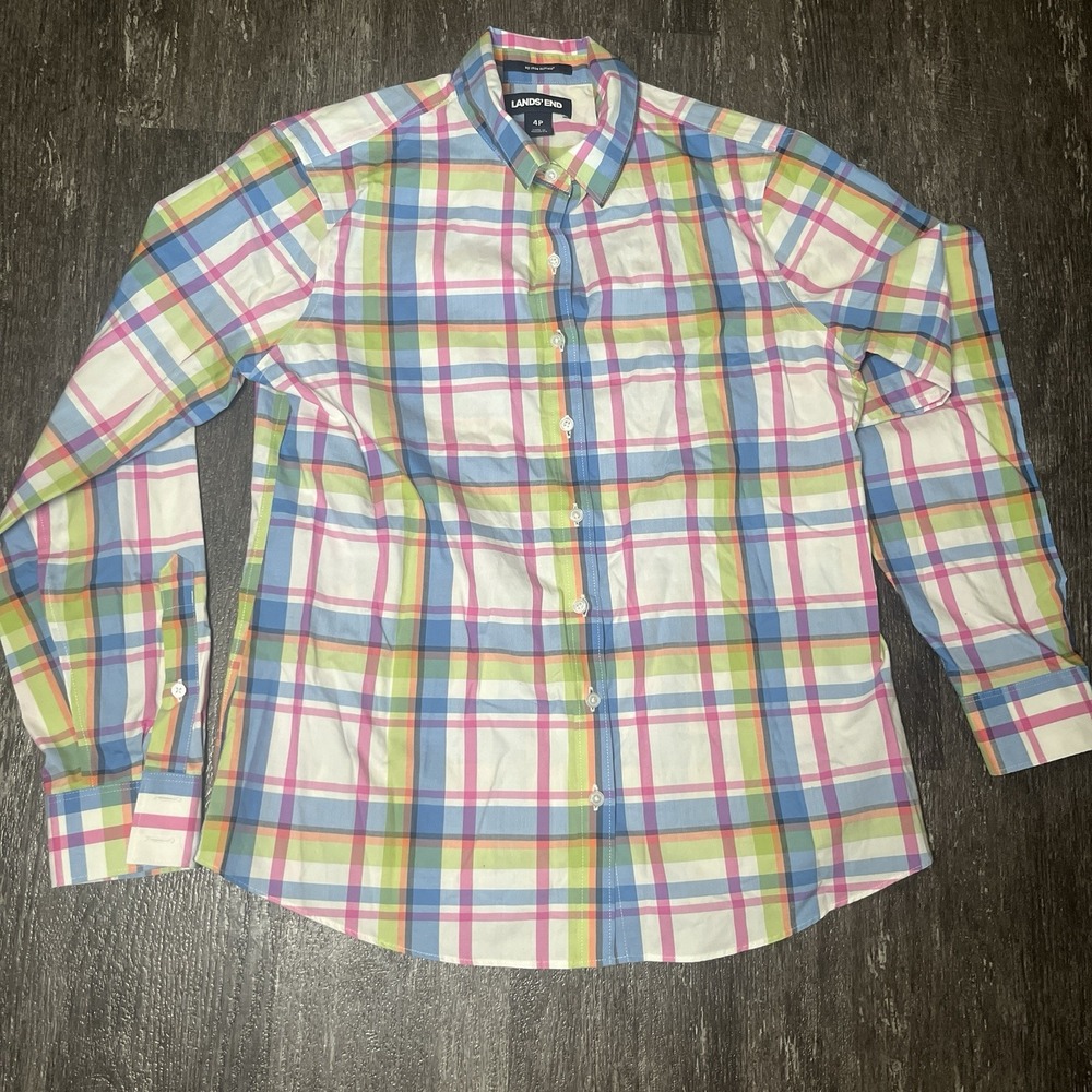 LANDS END Women's Cotton Blouse Long Sleeve Western Plaid Multicolor Size 4P